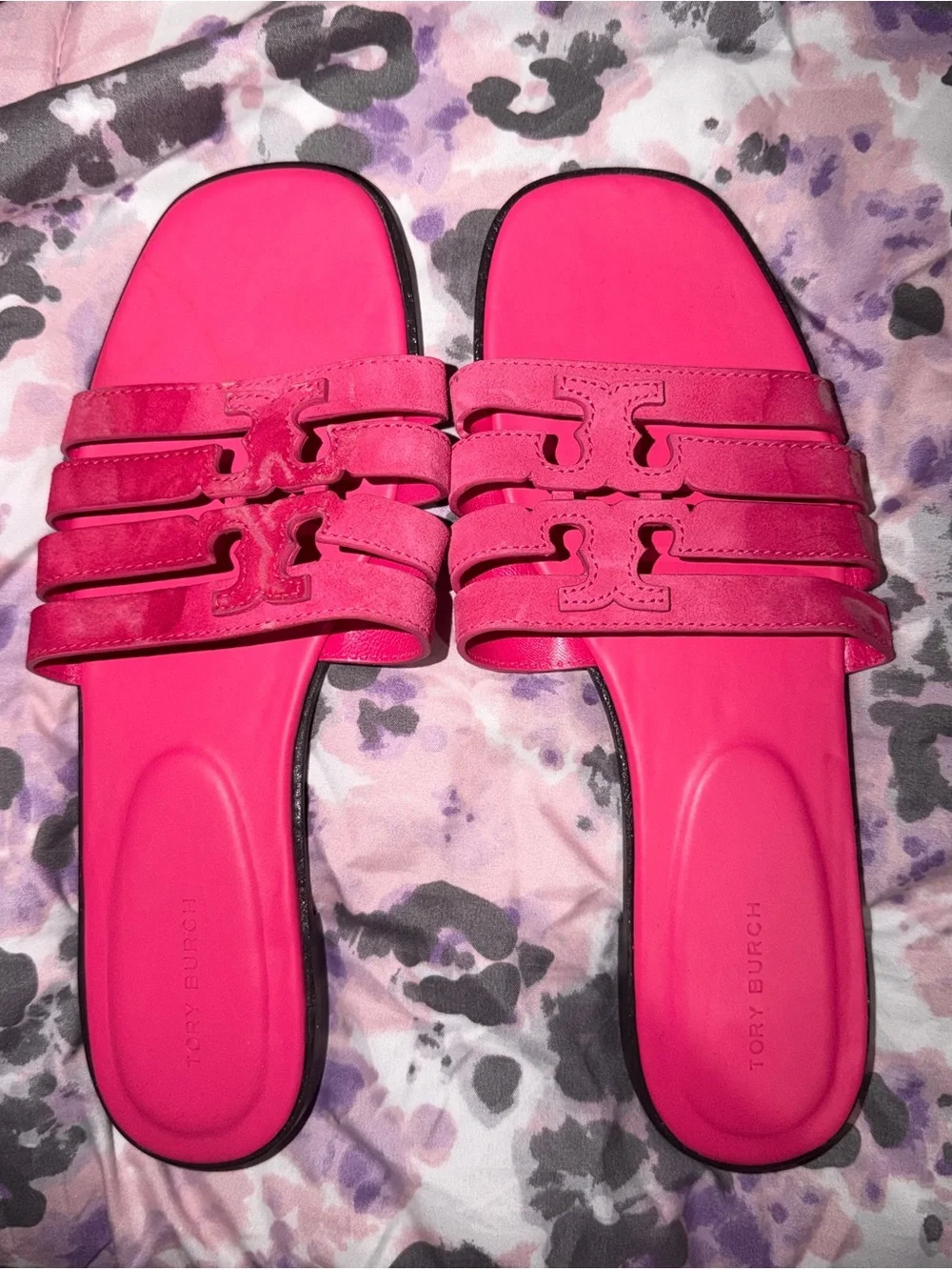Tory Burch Bright Pink Triple-Strap Slide Sandals